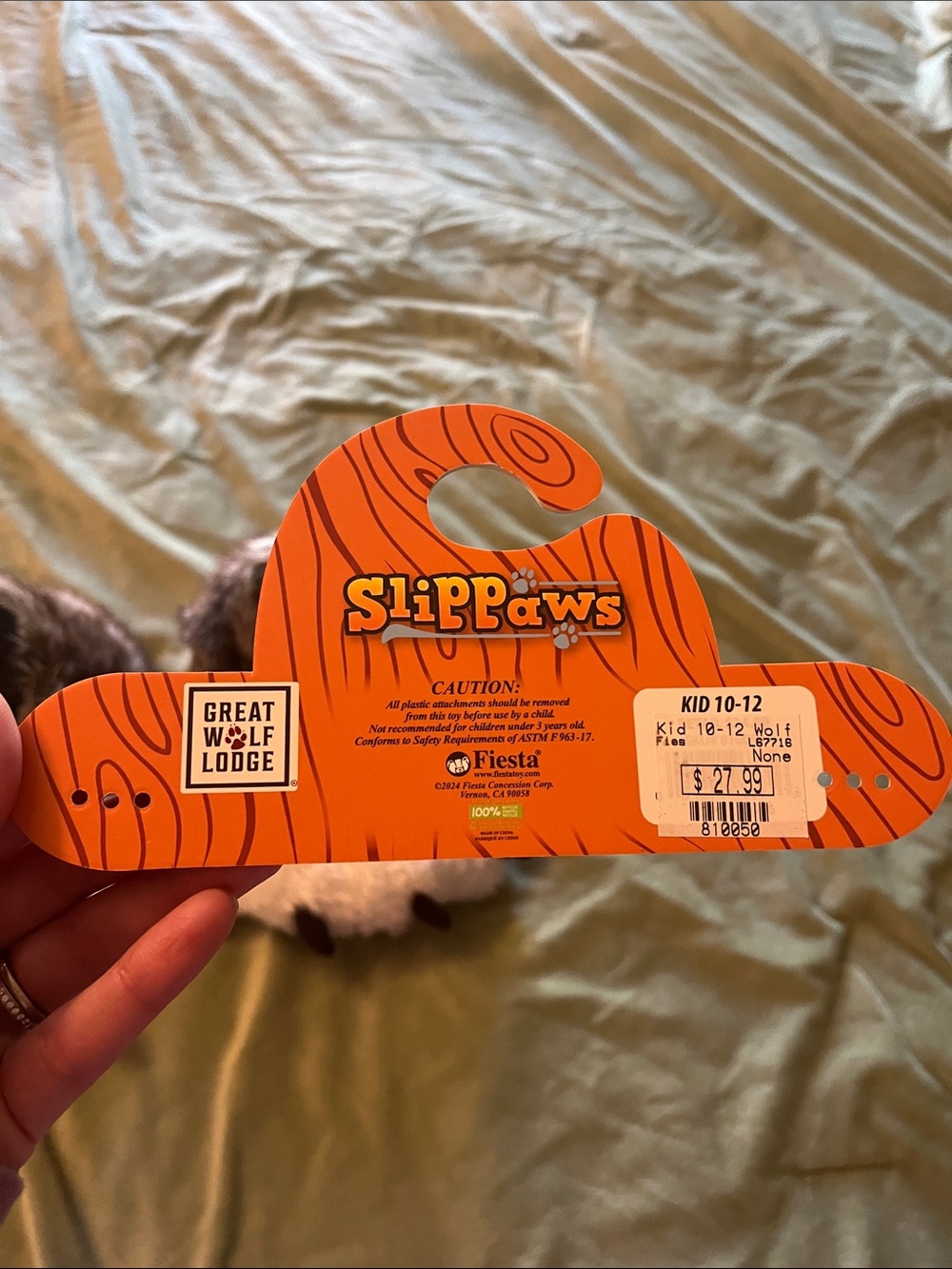 SlipPaws Kids Brown Size 10-12 Faux Fur Great Wolf Lodge Paw Slippers - Picture 2 of 3